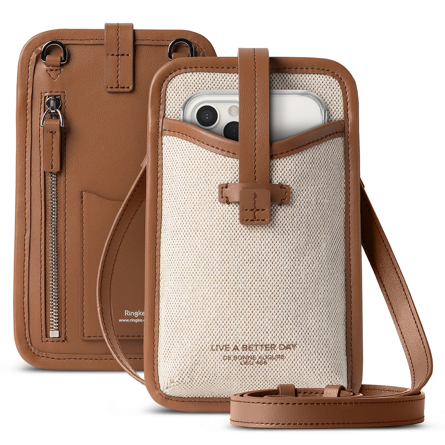 ringke mini cross bag wallet for smartphones - brown