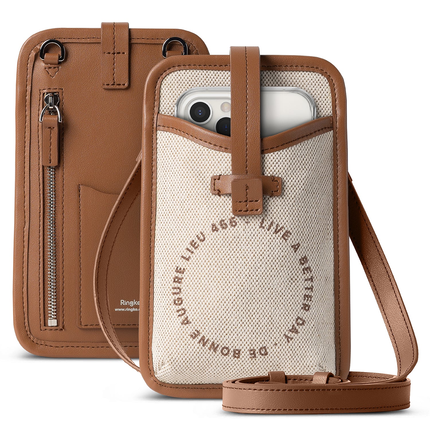 ringke mini cross bag wallet for smartphones - brown circle