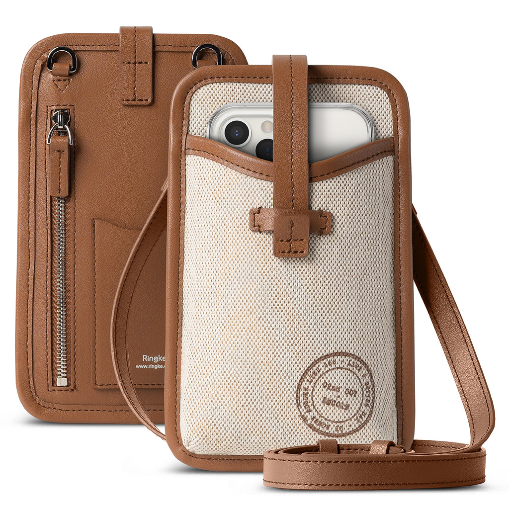 ringke mini cross bag wallet for smartphones - brown stamp