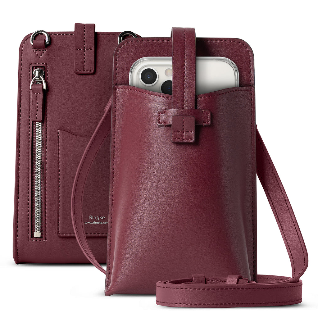 ringke mini cross bag pu leather for smart devices - burgundy
