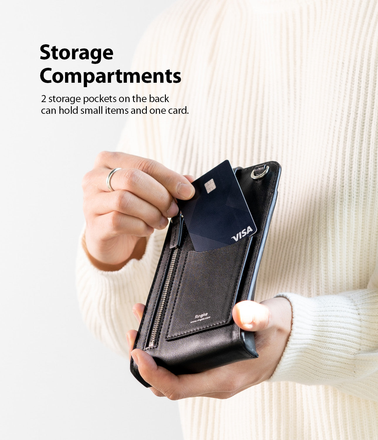 2 storage pockets on the back can hold small items and one card