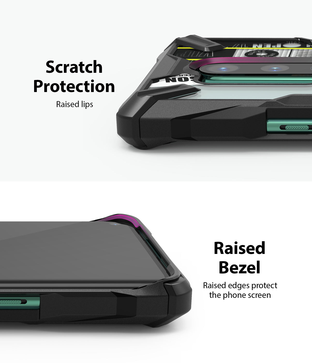 scratch protection with raised lip and bezel