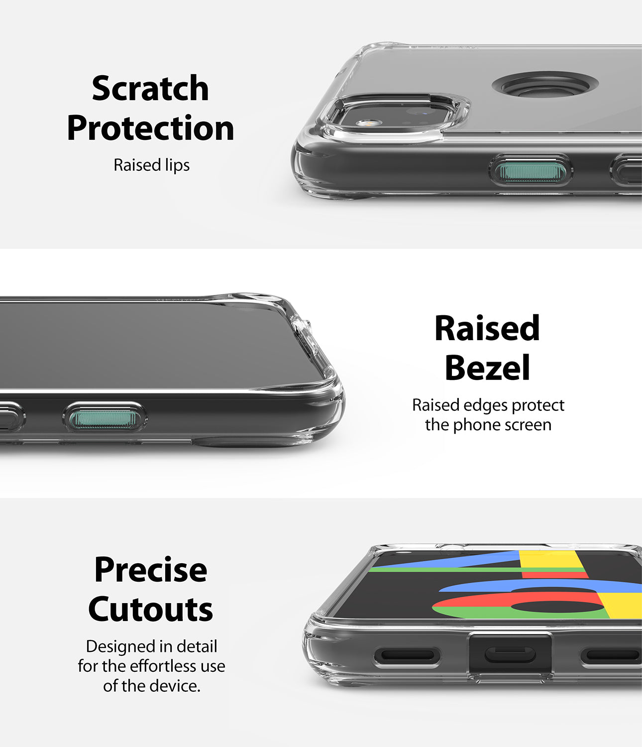 scratch protection raised lips / raised bezel to protect the phone screen / precise cutouts 