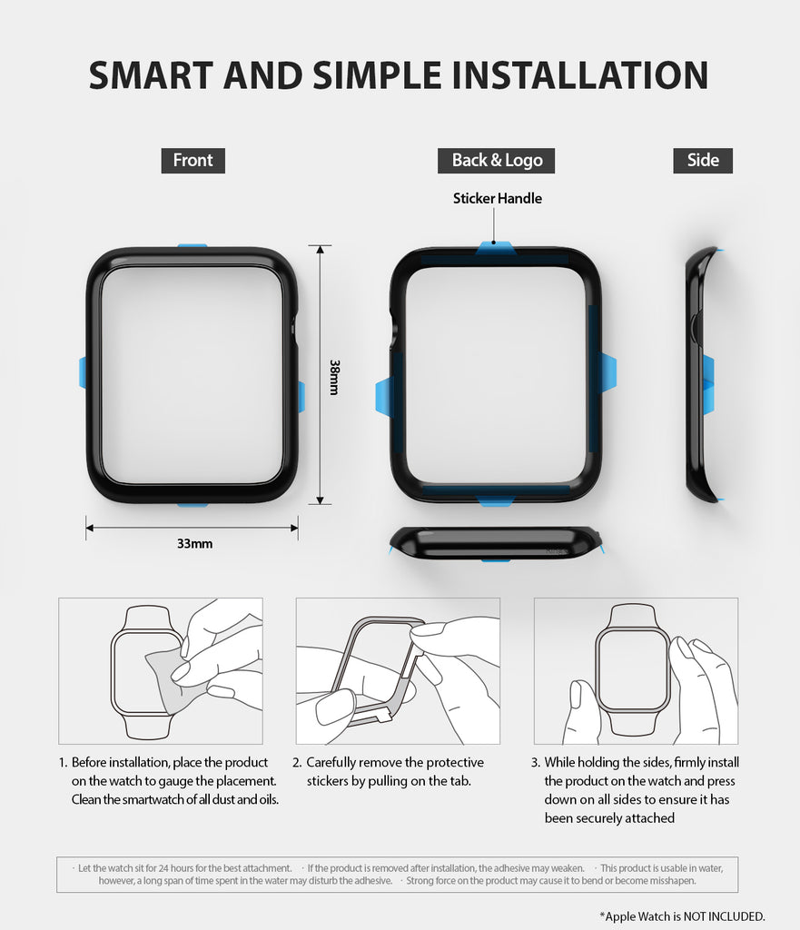 apple watch 3 2 1 38mm case ringke bezel styling stainless steel frame cover 38-03 simple installation