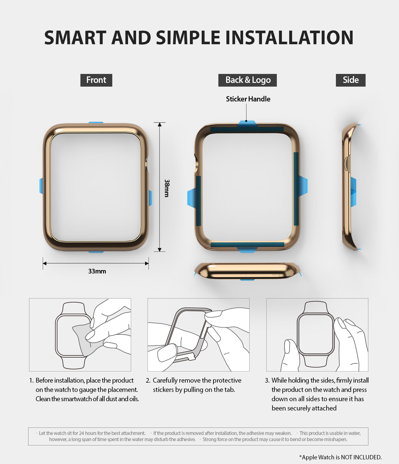 apple watch 3 2 1 38mm case ringke bezel styling stainless steel frame cover 38-05 simple installation