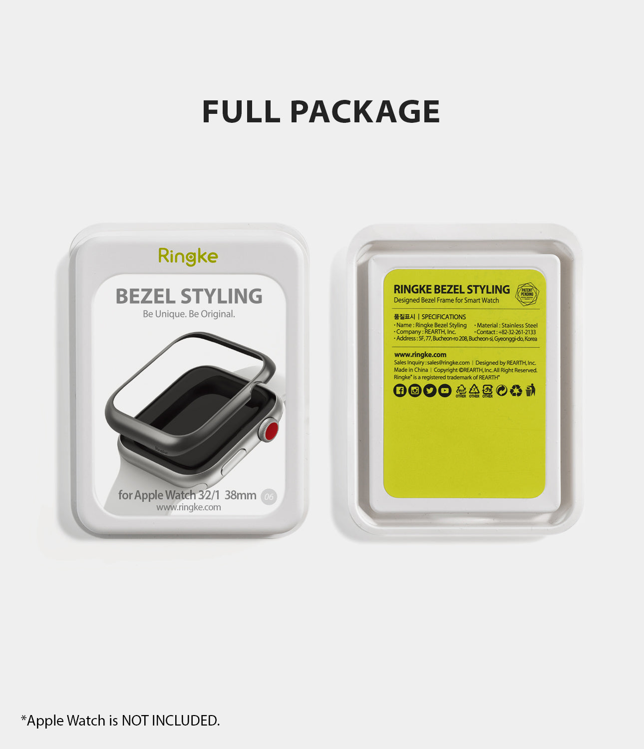 apple watch 3 2 1 38mm case ringke bezel styling stainless steel frame cover 38-06 full package