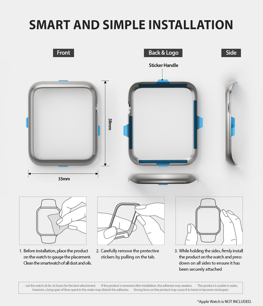 apple watch 3 2 1 38mm case ringke bezel styling stainless steel frame cover 38-09 simple installation