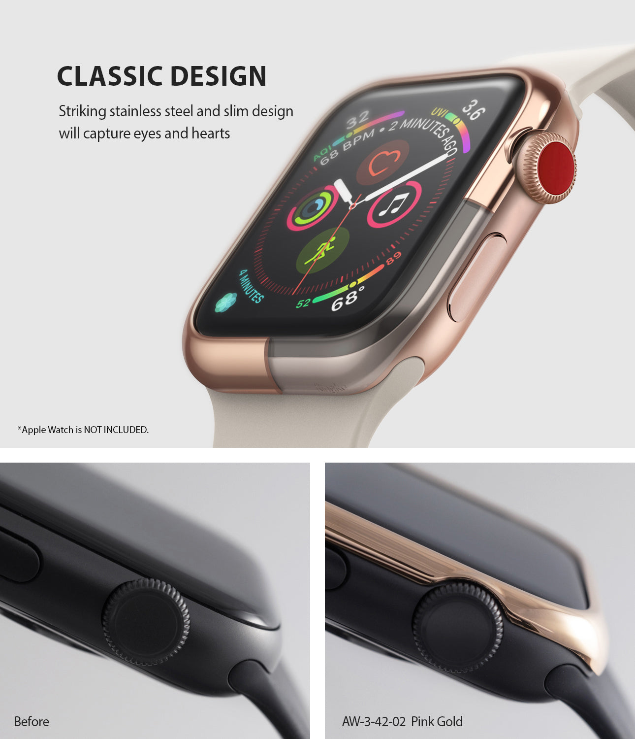 apple watch 3 2 1 42mm case ringke bezel styling stainless steel frame cover 42-02 classic design