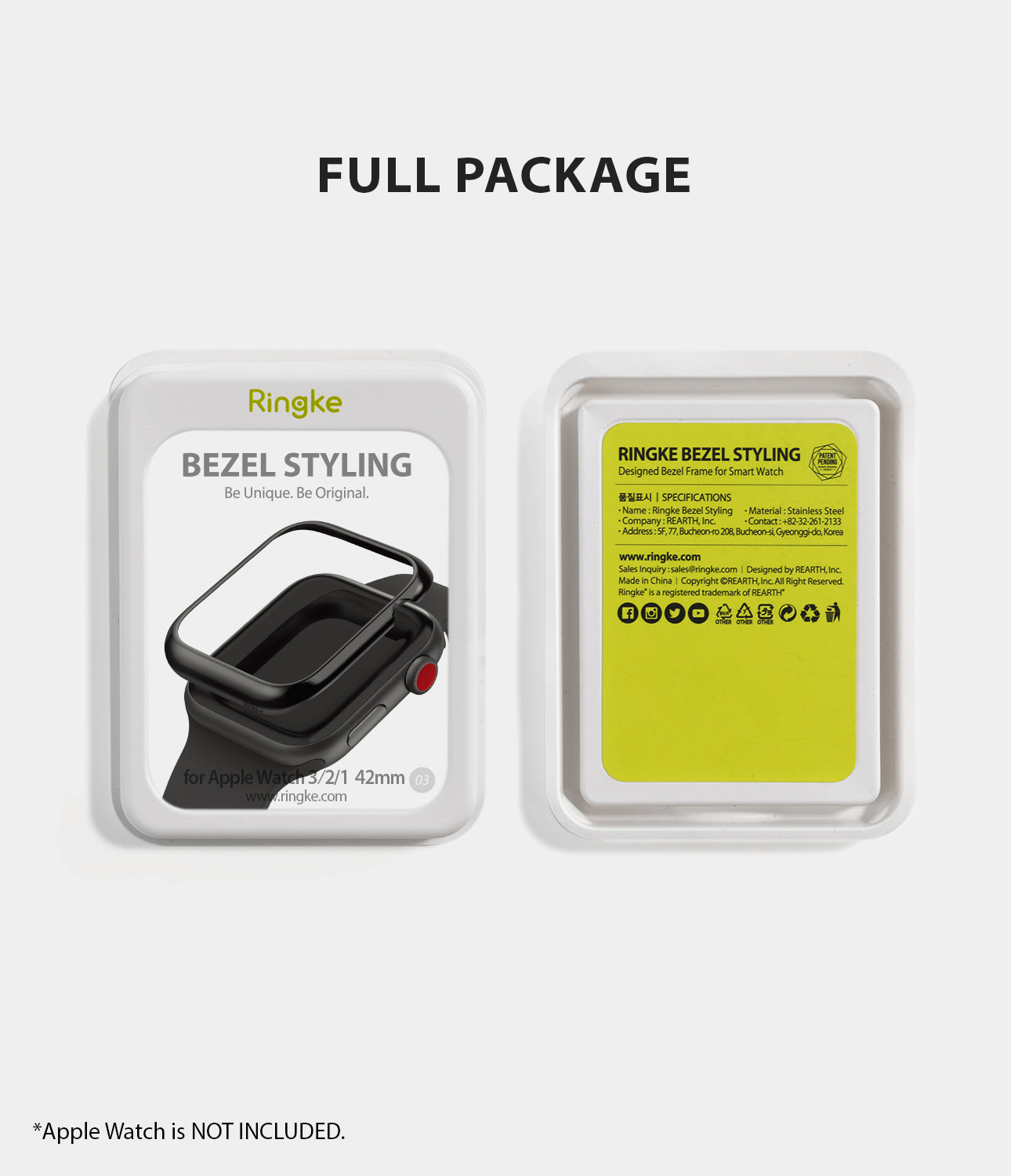 apple watch 3 2 1 42mm case ringke bezel styling stainless steel frame cover 42-03 full package