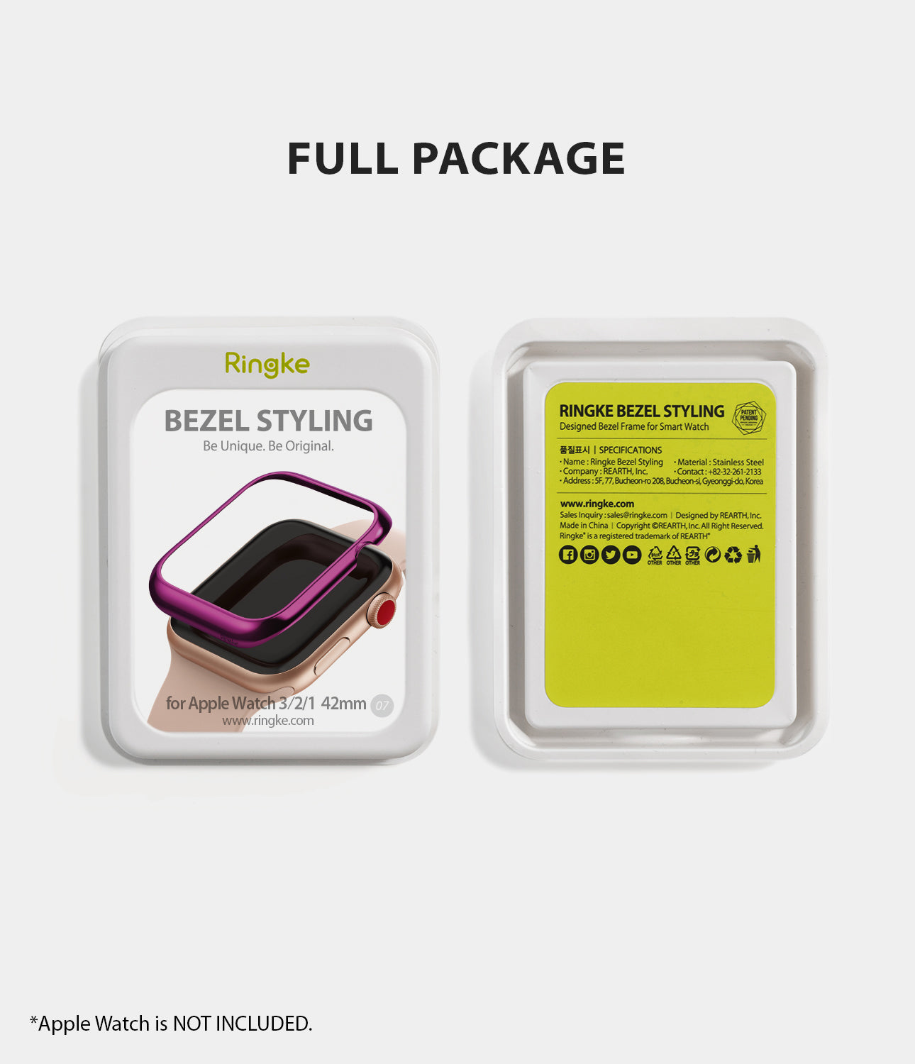 apple watch 3 2 1 42mm case ringke bezel styling stainless steel frame cover 42-07 full package