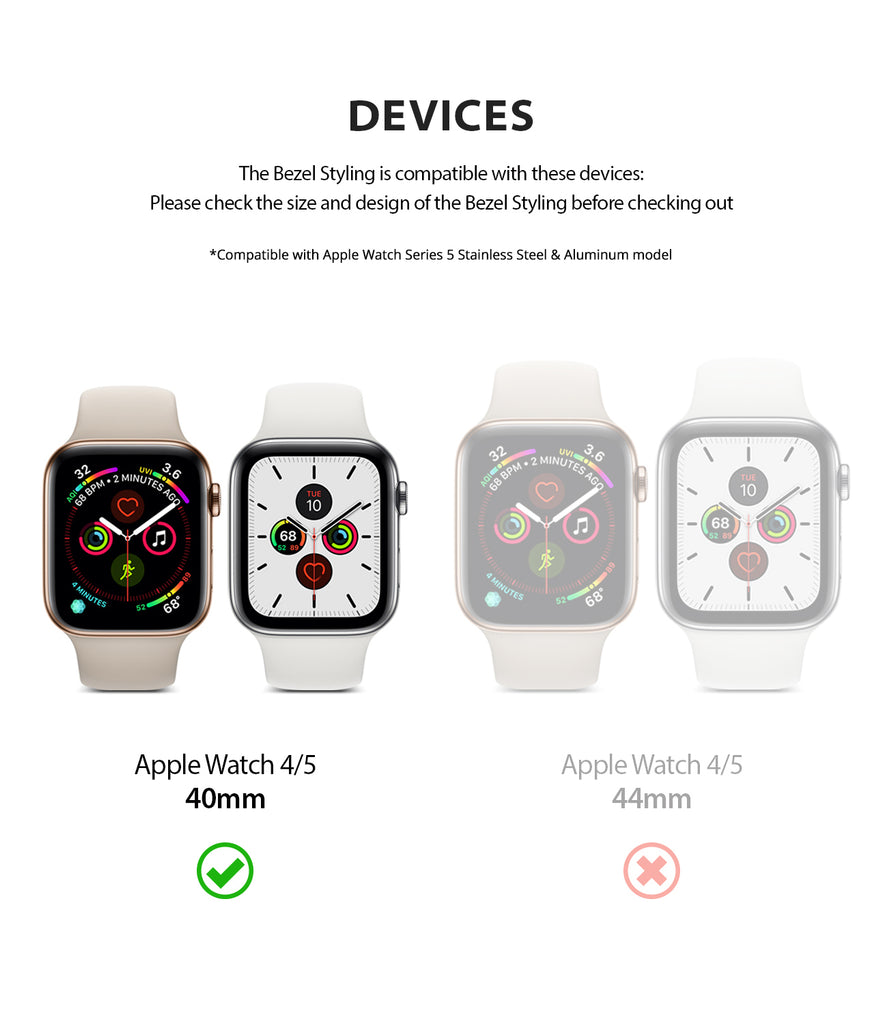 ringke bezel styling 40-01 glossy silver stainless steel on apple watch series 6 / 5 / 4 / SE 40mm compatible only with apple iwatch 5 and 4 40mm