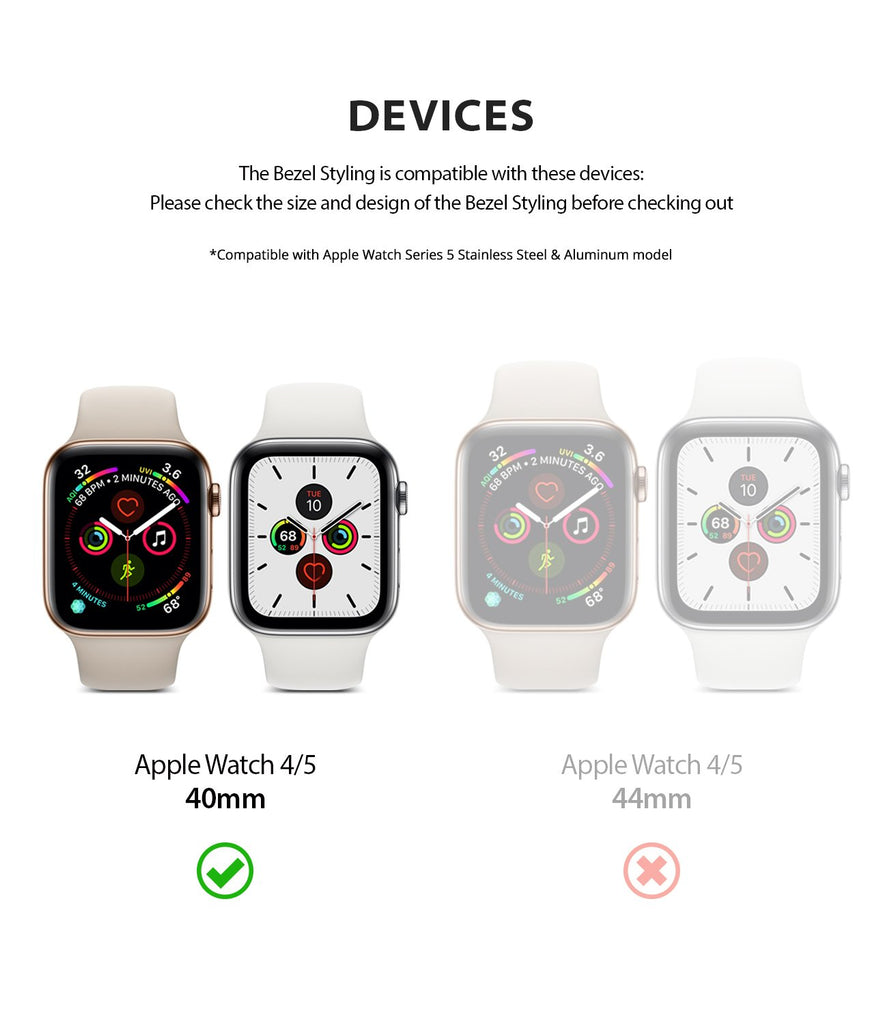 ringke bezel styling 40-06 Matte Silver stainless steel on apple watch series 6 / 5 / 4 / SE 40mm compatible only with apple iwatch 5 and 4 40mm