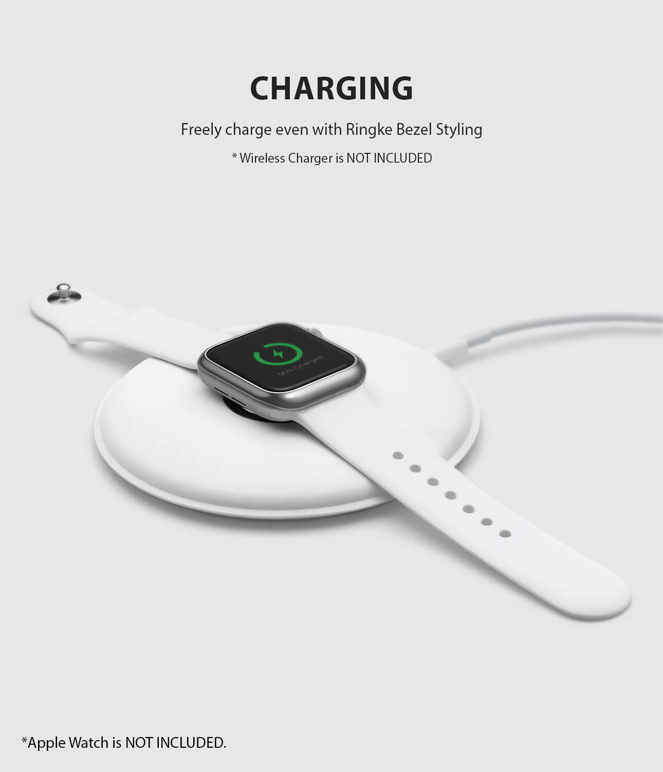 ringke bezel styling 40-01 glossy silver stainless steel on apple watch series 6 / 5 / 4 / SE 40mm wireless charging