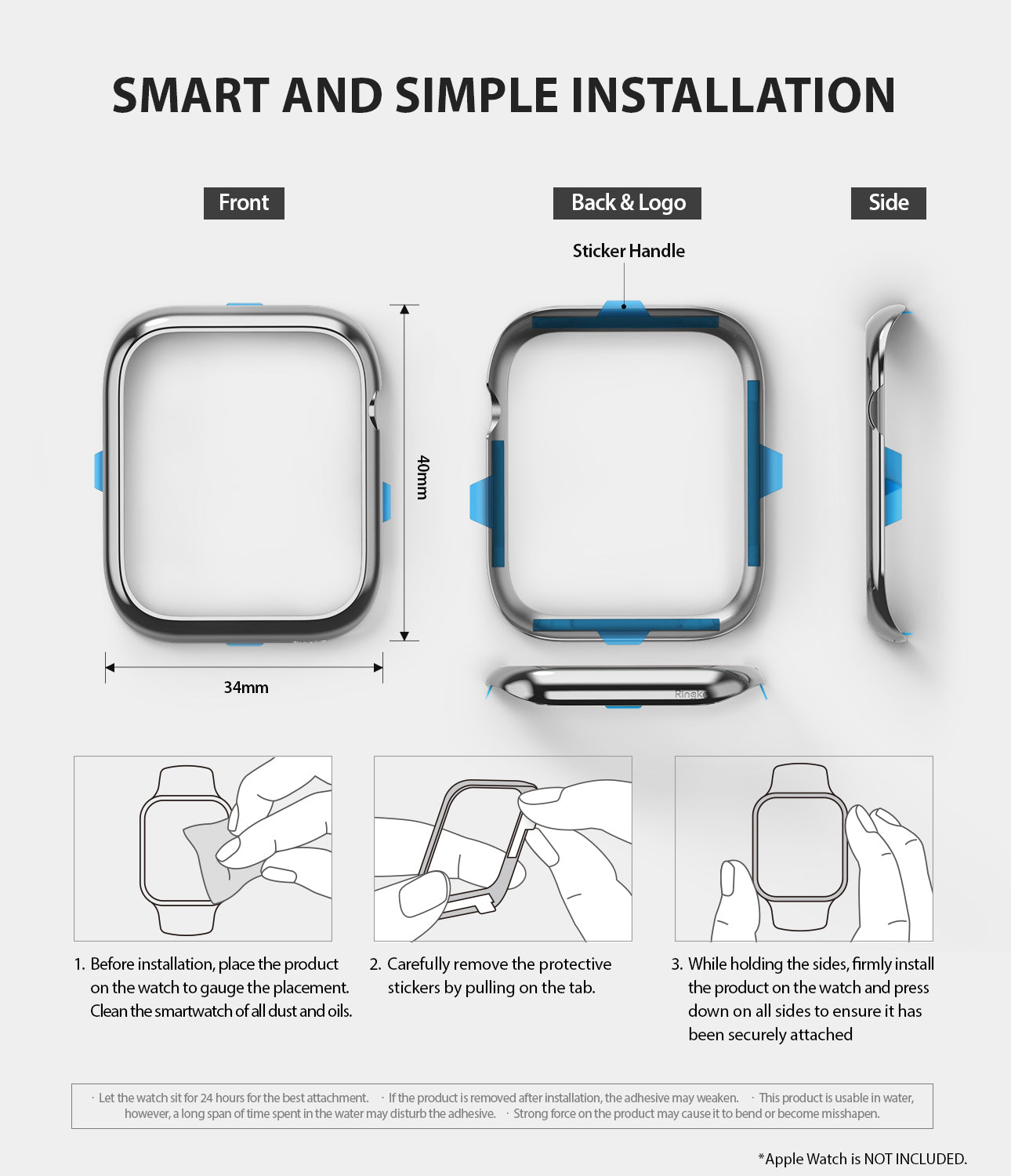 ringke bezel styling 40-01 glossy silver stainless steel on apple watch series 6 / 5 / 4 / SE 40mm smart and simple installation