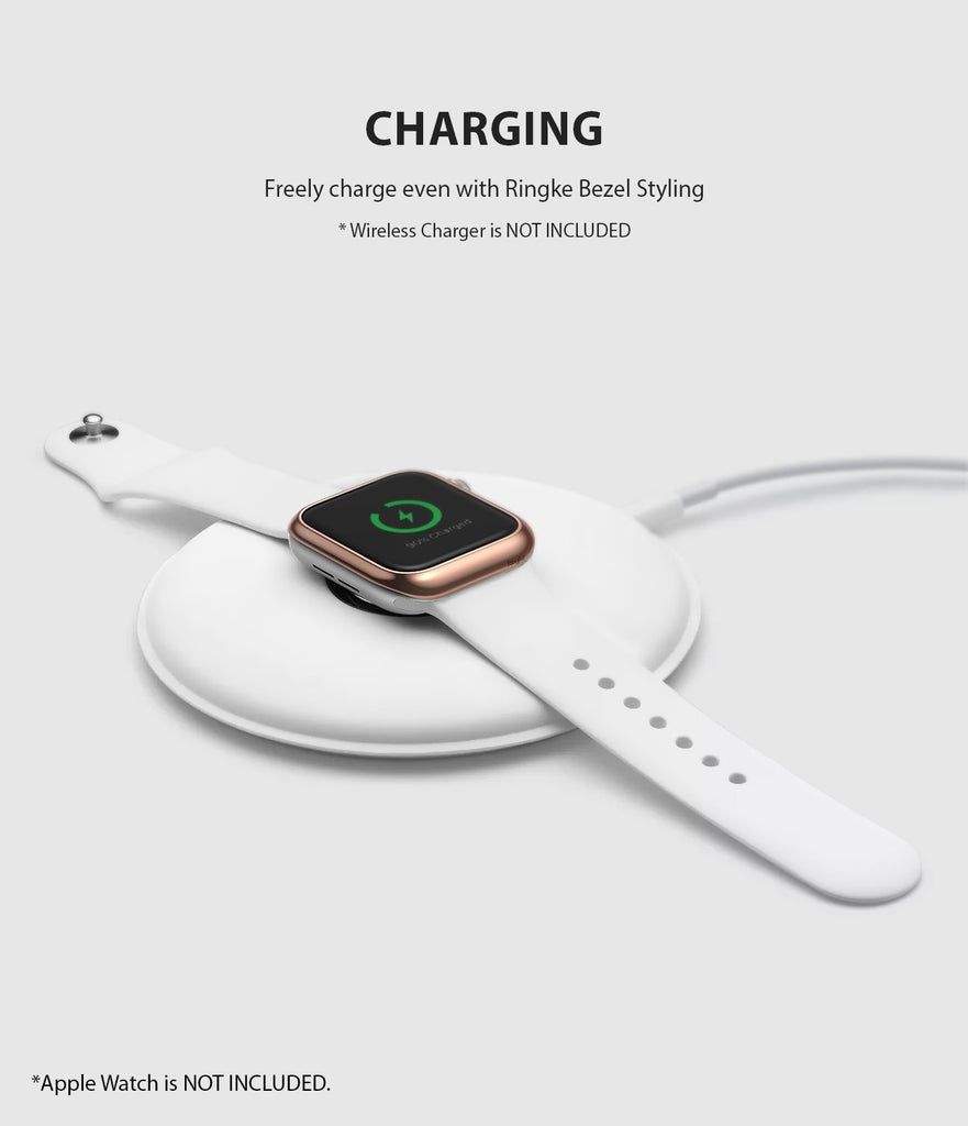 ringke bezel styling 40-02 rose gold stainless steel on apple watch series 6 / 5 / 4 / SE 40mm wireless charging
