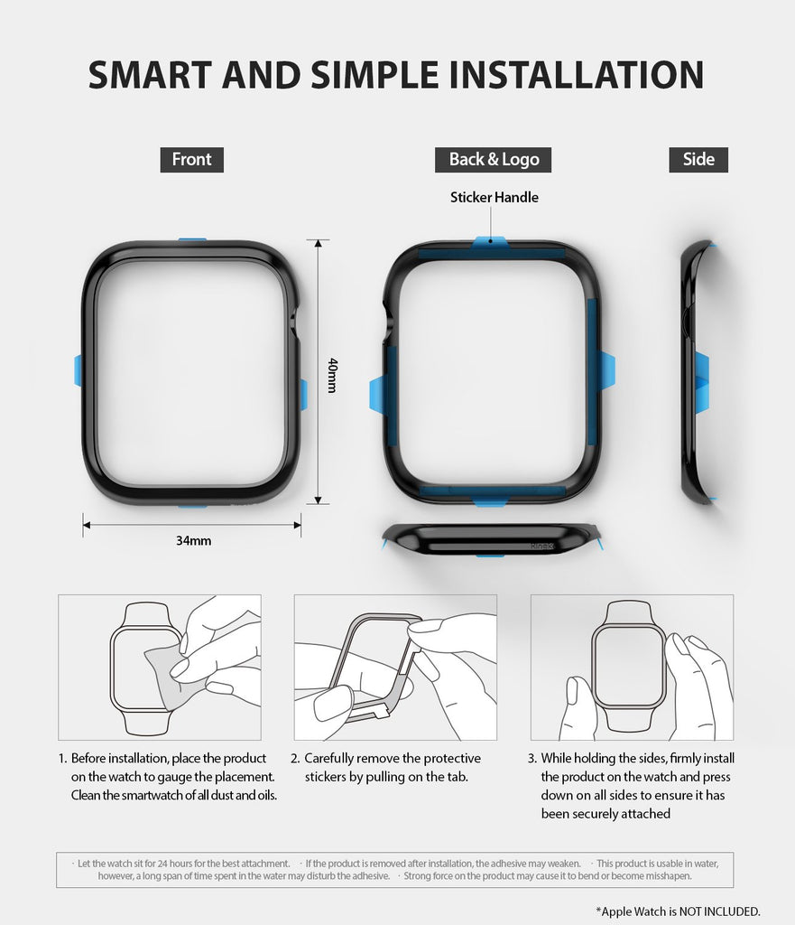 ringke bezel styling 40-03 glossy black stainless steel on apple watch series 6 / 5 / 4 / SE 40mm smart and simple installation