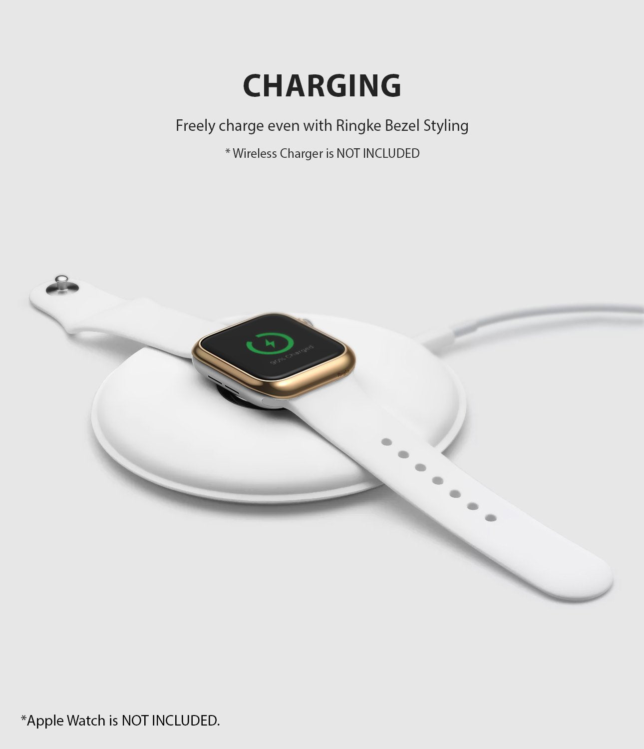 ringke bezel styling 40-05 glossy gold stainless steel on apple watch series 6 / 5 / 4 / SE 40mm wireless charging