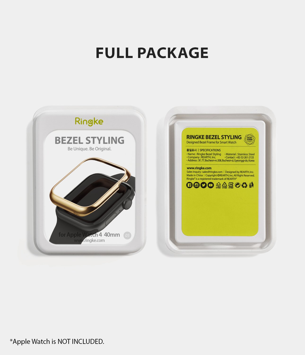 ringke bezel styling 40-05 glossy gold stainless steel on apple watch series 6 / 5 / 4 / SE 40mm full package