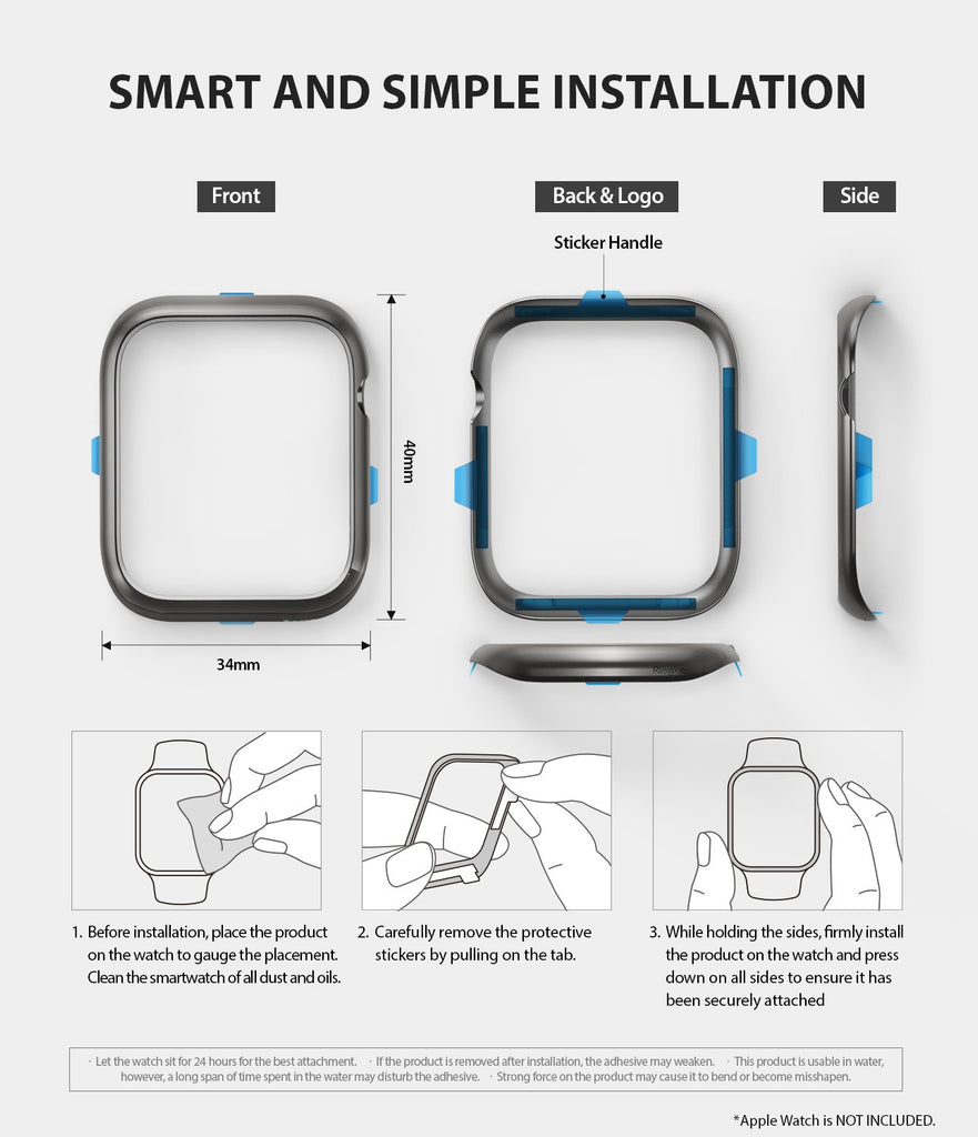 ringke bezel styling 40-06 Matte Silver stainless steel on apple watch series 6 / 5 / 4 / SE 40mm smart and simple installation