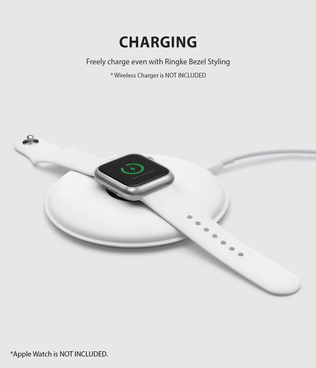 ringke bezel styling 40-09 matte silver stainless steel on apple watch series 6 / 5 / 4 / SE 40mm wireless charging