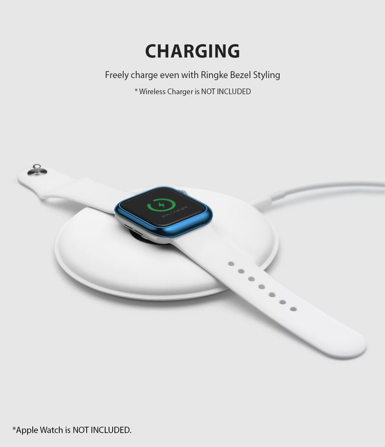 ringke bezel styling 40-04 glossy blue stainless steel on apple watch series 6 / 5 / 4 / SE 40mm wireless charging