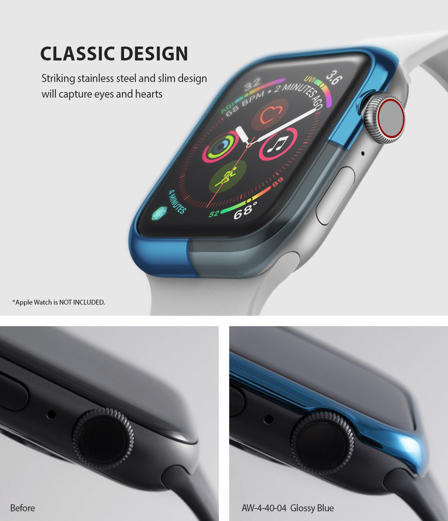 ringke bezel styling 40-04 glossy blue stainless steel on apple watch series 6 / 5 / 4 / SE 40mm classic design
