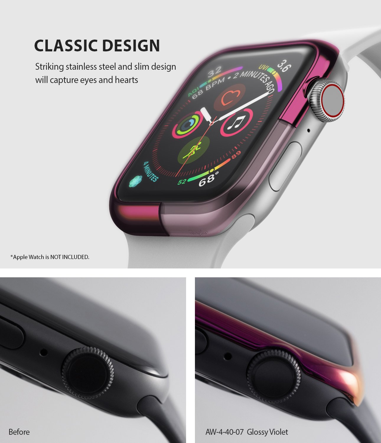 ringke bezel styling 40-07 Glossy Violet stainless steel on apple watch series 6 / 5 / 4 / SE 40mm classic design