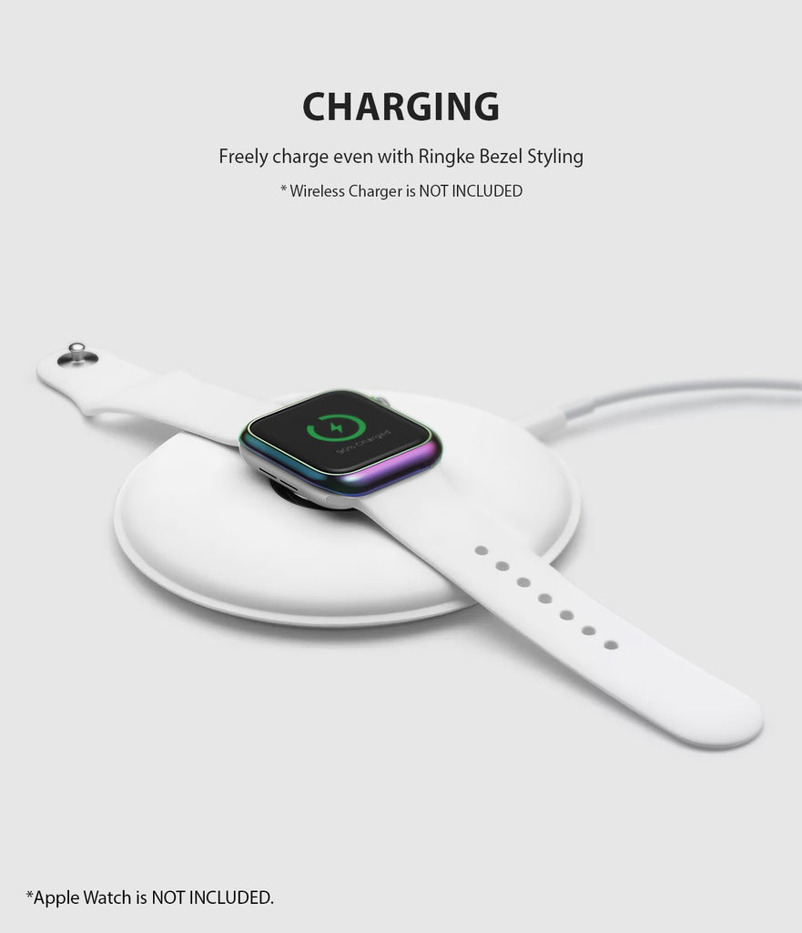 ringke bezel styling 40-08 neon chrome stainless steel on apple watch series 6 / 5 / 4 / SE 40mm wireless charging