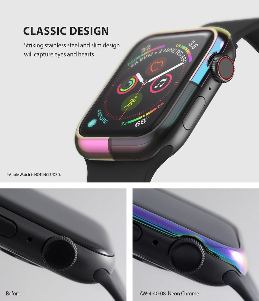 ringke bezel styling 40-08 neon chrome stainless steel on apple watch series 6 / 5 / 4 / SE 40mm classic design