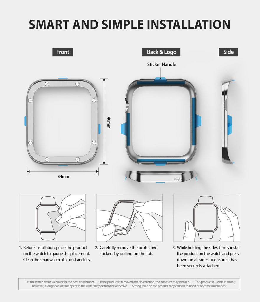 ringke bezel styling 40-40 stainless steel on apple watch series 6 / 5 / 4 / SE 40mm smart and simple installation