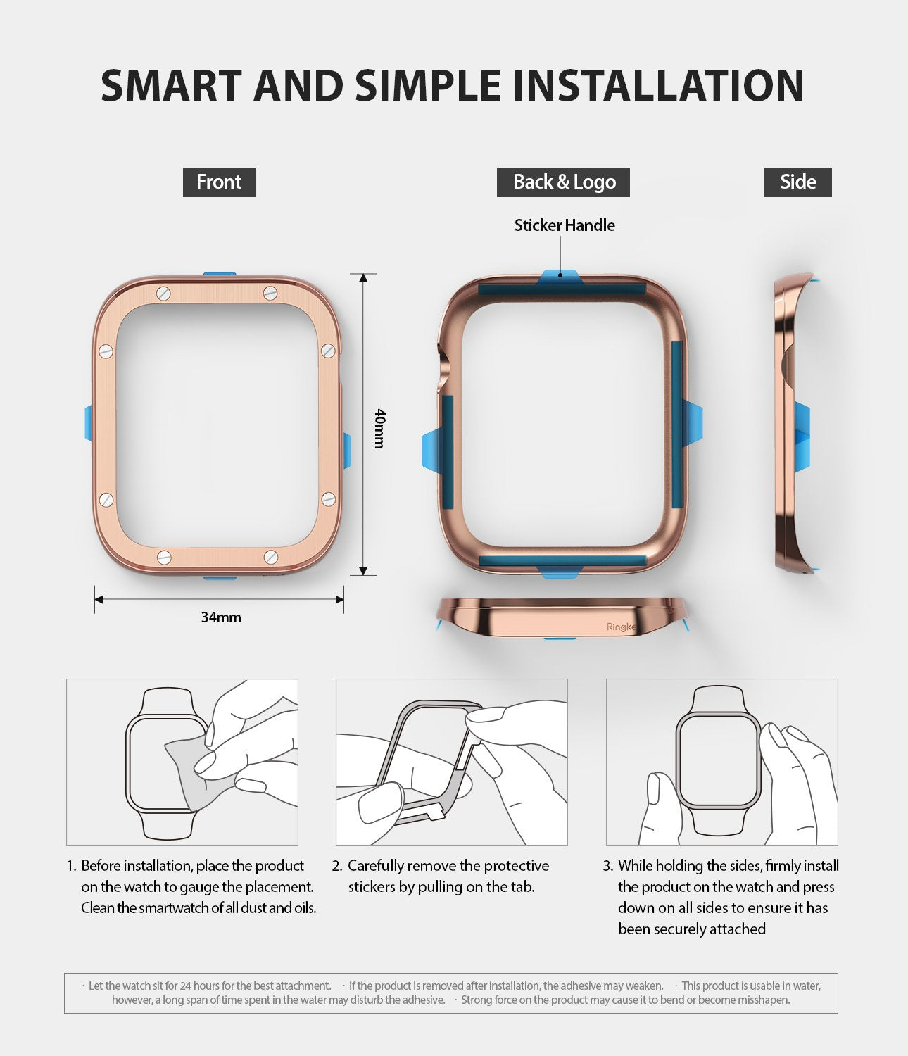 ringke bezel styling 40-41 stainless steel on apple watch series 6 / 5 / 4 / SE 40mm smart and simple installation