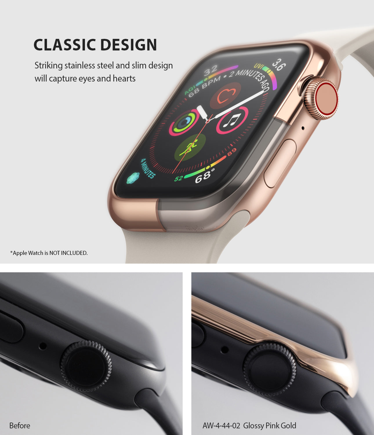 apple watch 4 44mm case ringke bezel styling stainless steel frame cover 44-02 classic design