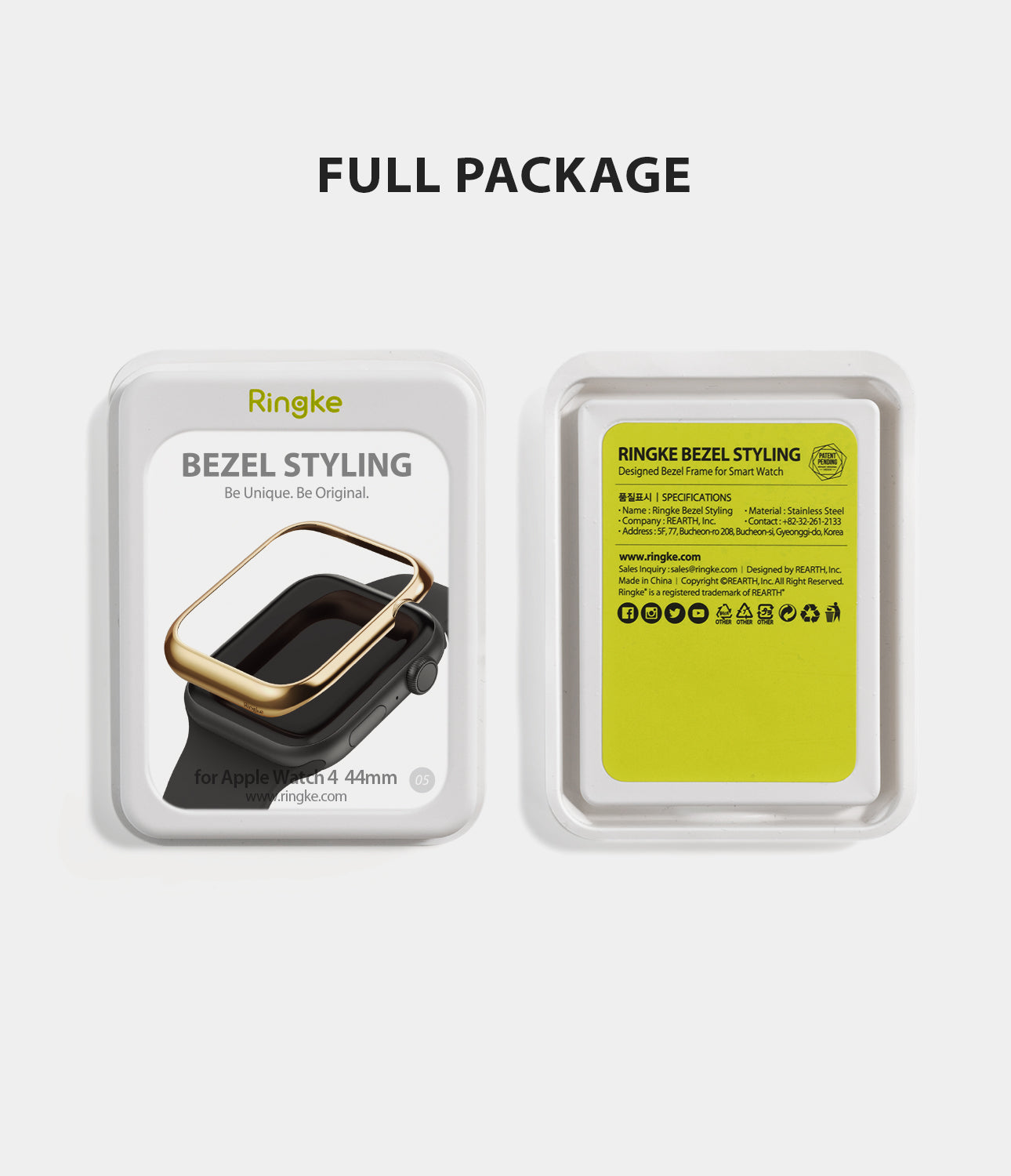 apple watch 4 44mm case ringke bezel styling stainless steel frame cover 44-05 full package