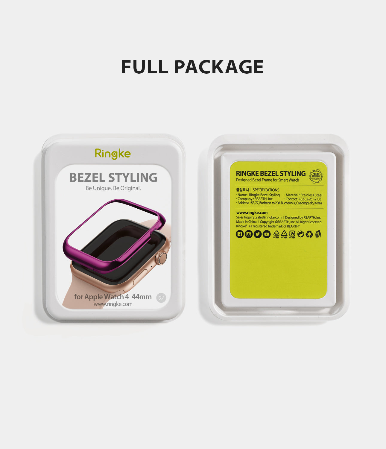 apple watch 4 44mm case ringke bezel styling stainless steel frame cover 44-07 full package
