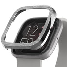 Ringke Bezel Styling Full Stainless Steel Frame Case for Fitbit Versa 2, Silver, 2-42 ST, Knurling Engraved Design