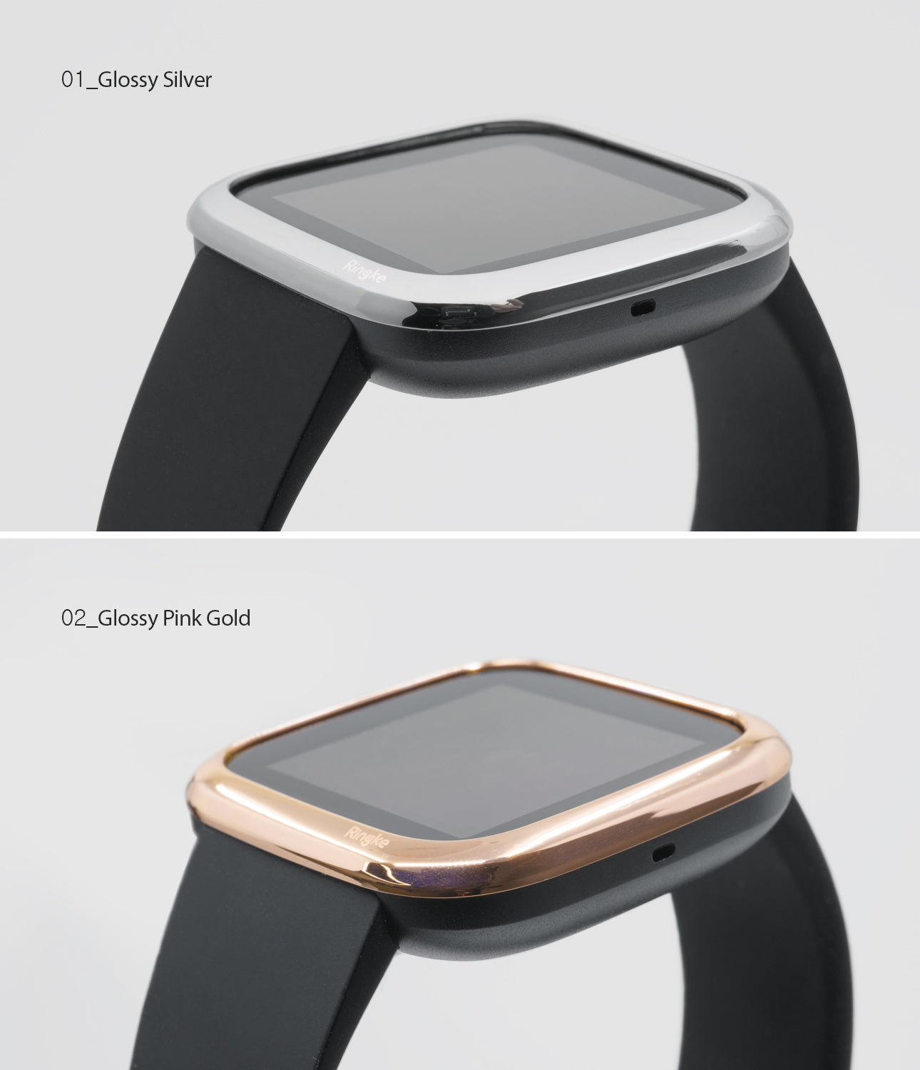Ringke Bezel Styling Fitbit Versa 2, Full Stainless Steel Frame, Glossy Silver, Stainless Steel, 2-01 ST