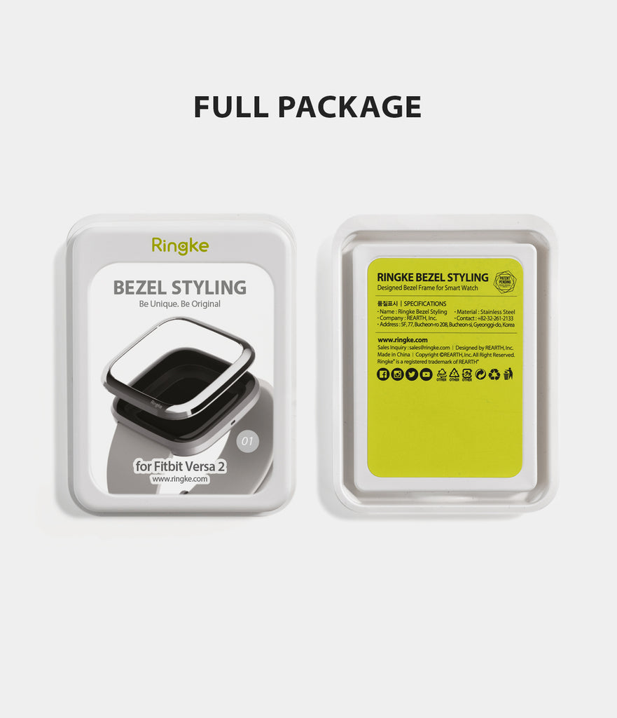 Ringke Bezel Styling Fitbit Versa 2, Full Stainless Steel Frame, Glossy Silver, Stainless Steel, 2-01 ST, minimal package