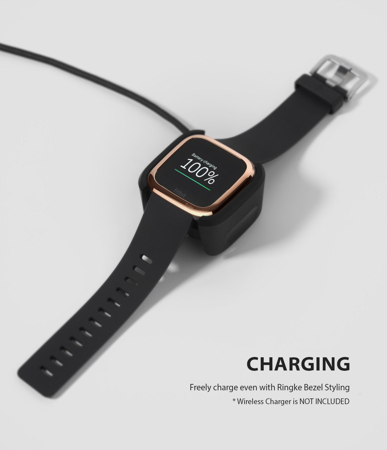Ringke Bezel Styling Fitbit Versa 2, Full Stainless Steel Frame, Rose Gold, Stainless Steel, 2-02 ST, wireless charging compatible