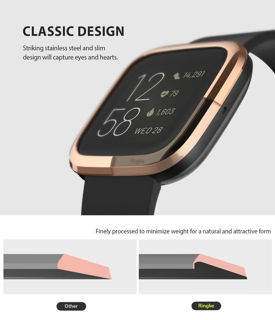 Ringke Bezel Styling Fitbit Versa 2, Full Stainless Steel Frame, Rose Gold, Stainless Steel, 2-02 ST,classic design