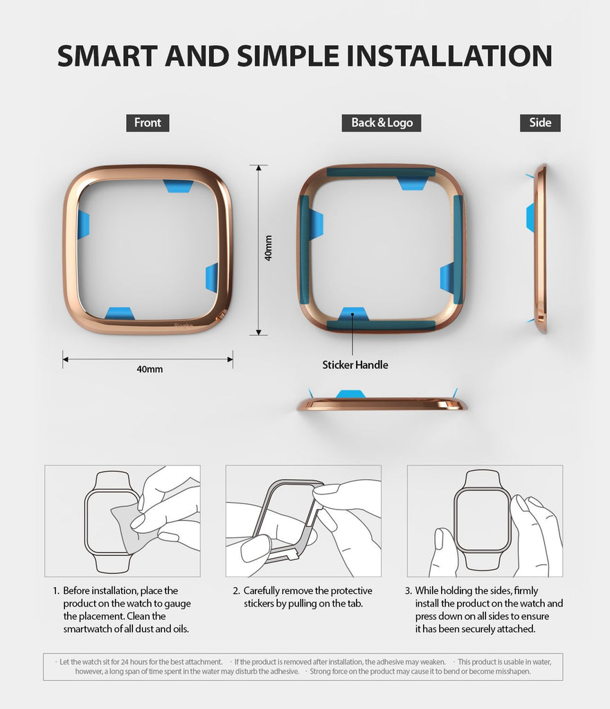 Ringke Bezel Styling Fitbit Versa 2, Full Stainless Steel Frame, Rose Gold, Stainless Steel, 2-02 ST, easy installation