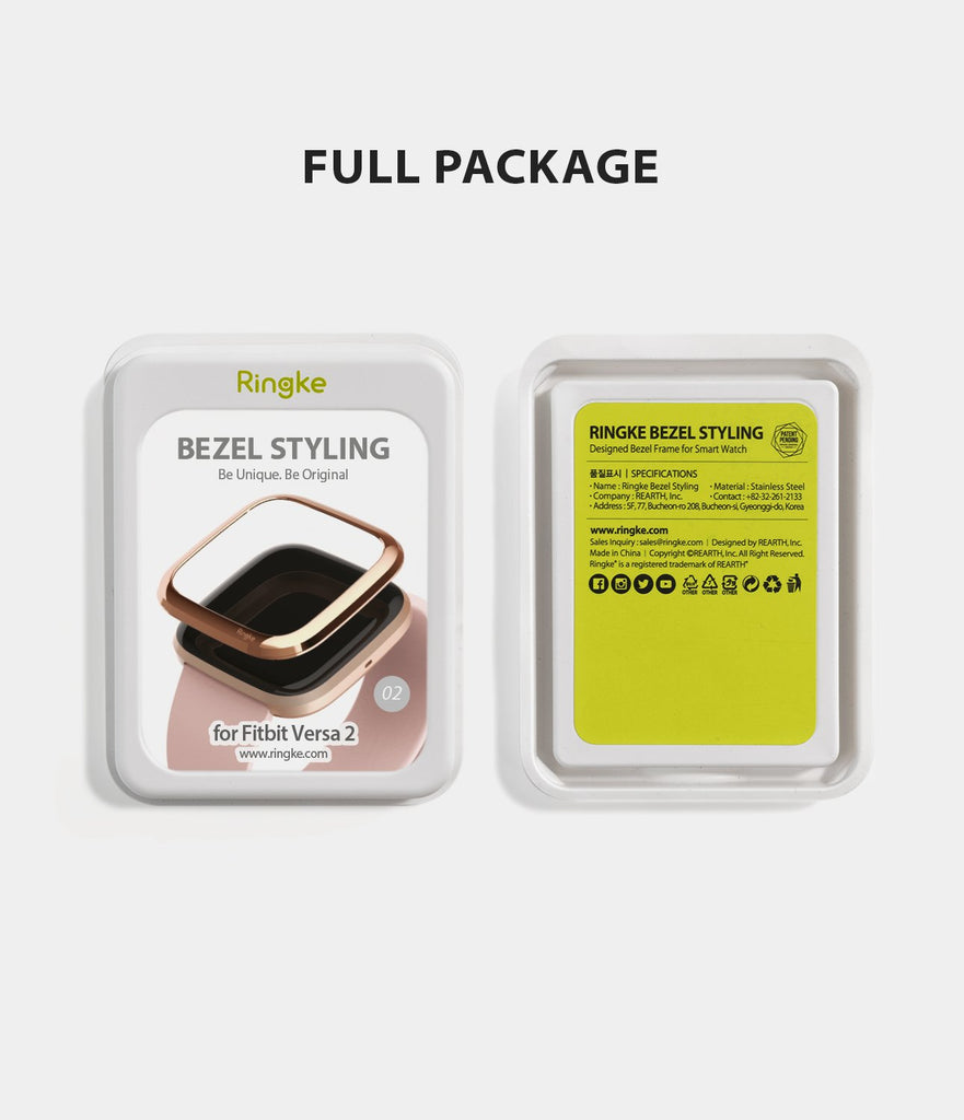 Ringke Bezel Styling Fitbit Versa 2, Full Stainless Steel Frame, Rose Gold, Stainless Steel, 2-02 ST, minimal package