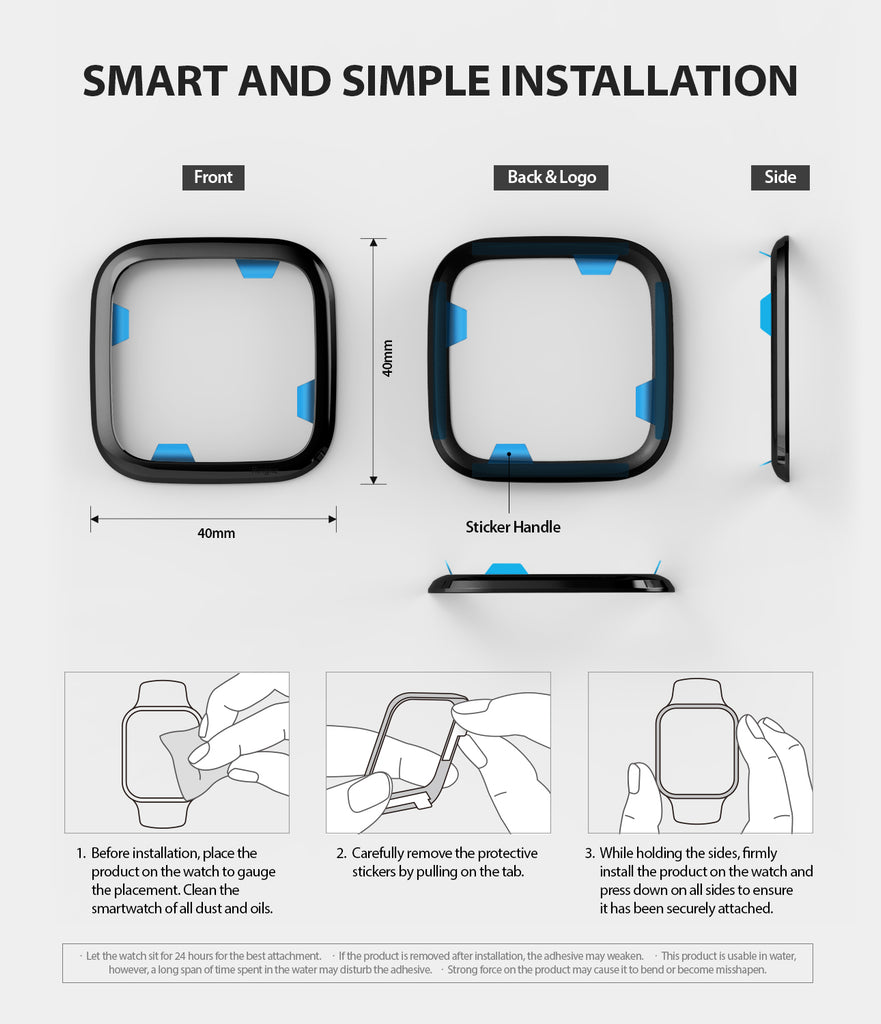 Ringke Bezel Styling Fitbit Versa 2, Full Stainless Steel Frame, Black, 2-03 ST, easy installation