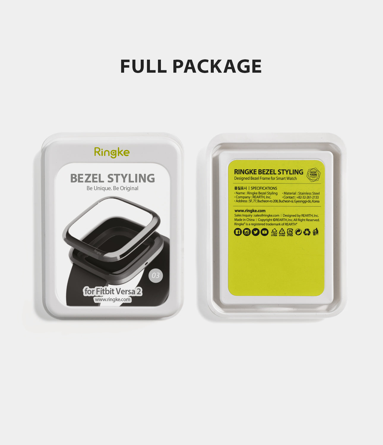 Ringke Bezel Styling Fitbit Versa 2, Full Stainless Steel Frame, Black, 2-03 ST, minimal package