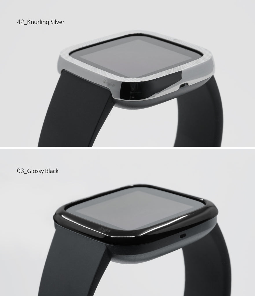 Ringke Bezel Styling Full Stainless Steel Frame Case for Fitbit Versa 2, Silver, 2-42 ST, Knurling Engraved Design, black, silver