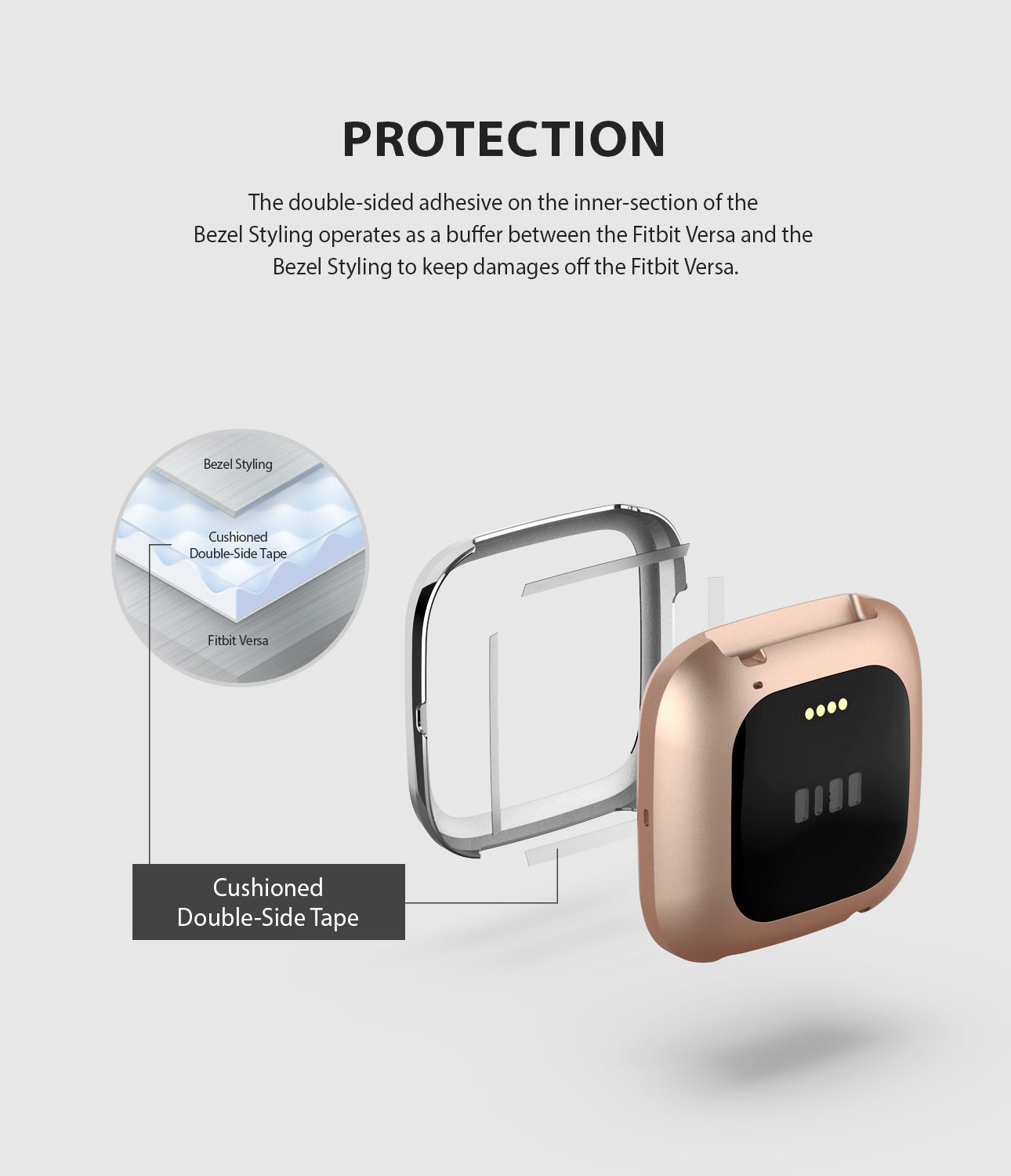 Ringke Bezel Styling Full Stainless Steel Frame Case for Fitbit Versa 2, Silver, 2-42 ST, Knurling Engraved Design, protection