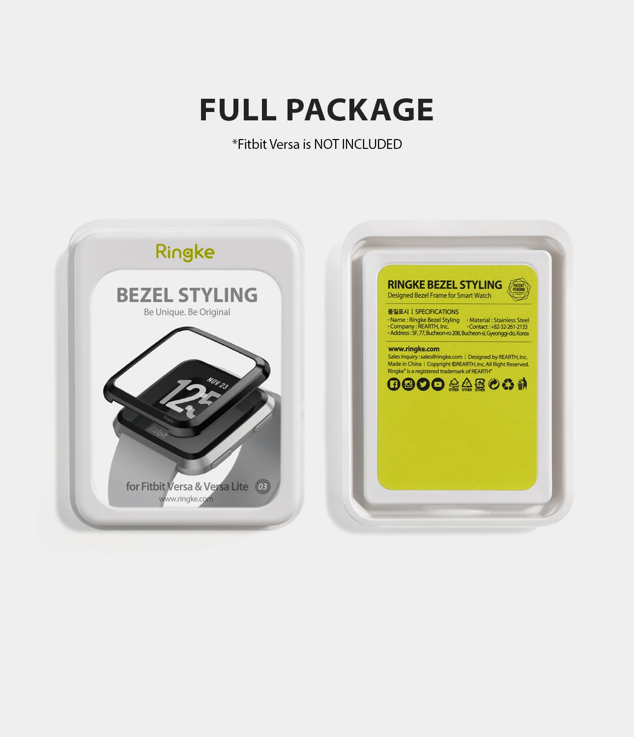Ringke Bezel Styling Designed for Fitbit Versa Case Cover, Black- FW-V-03, minimal package