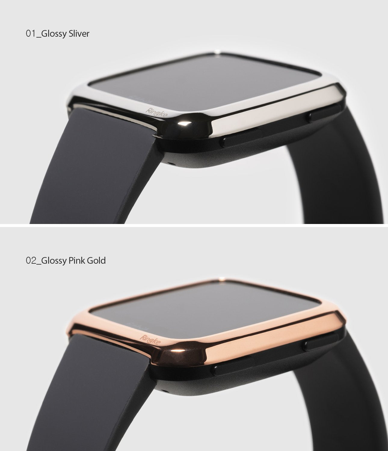 Ringke Bezel Styling Designed for Fitbit Versa Case Cover -Silver, FW-V-01, glossy pink gold, silver