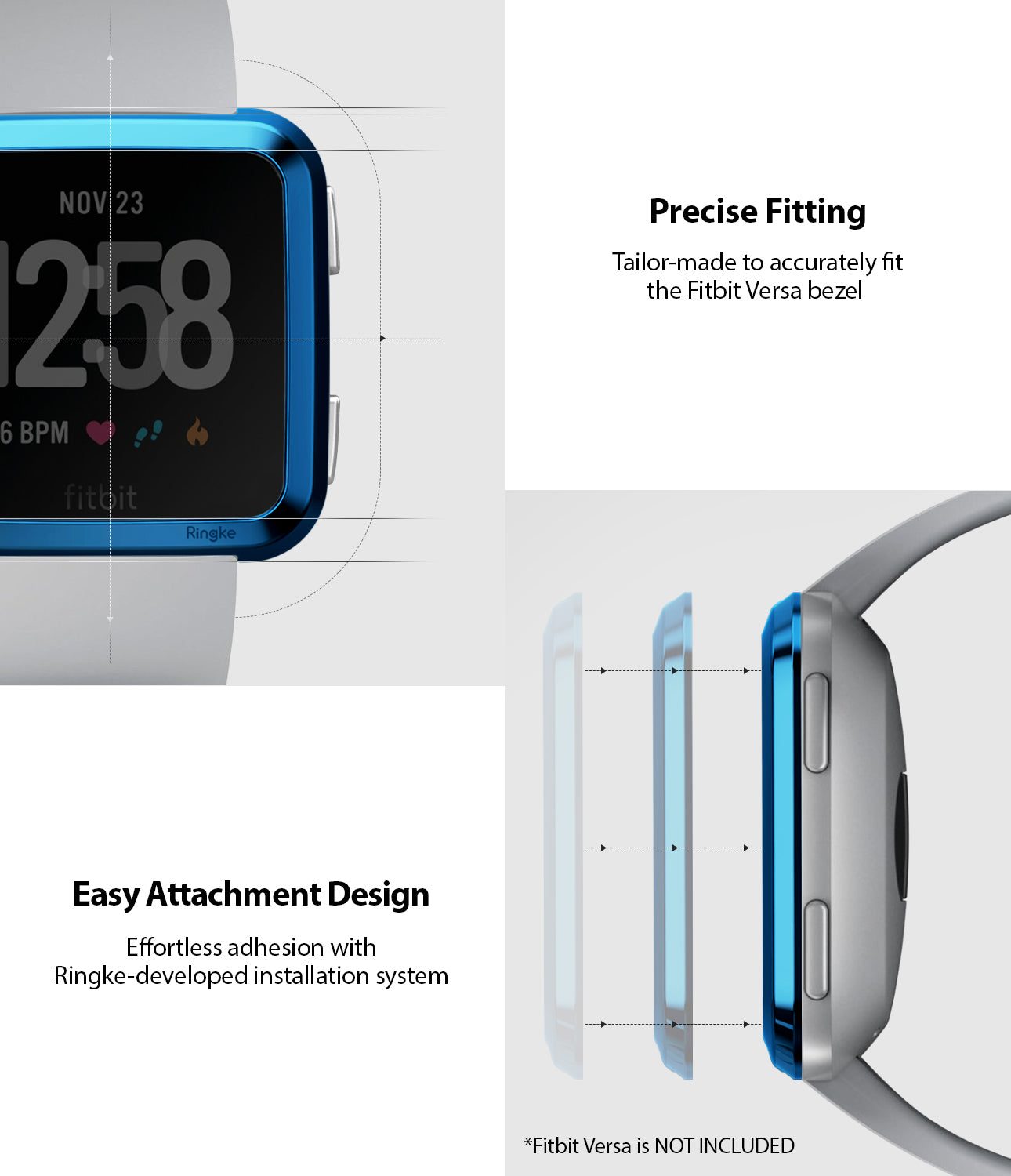 Ringke Bezel Styling Designed for Fitbit Versa Case Cover, Blue - FW-V-04, exact fit