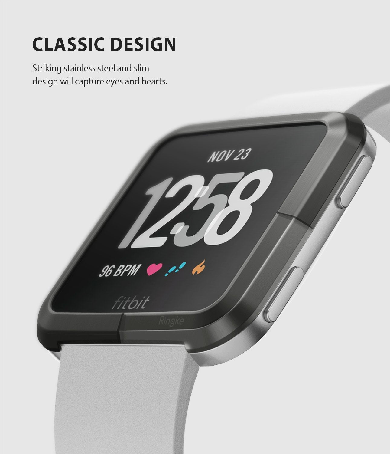 Ringke Bezel Styling Designed for Fitbit Versa Case Cover, Gray - FW-V-06, classic design