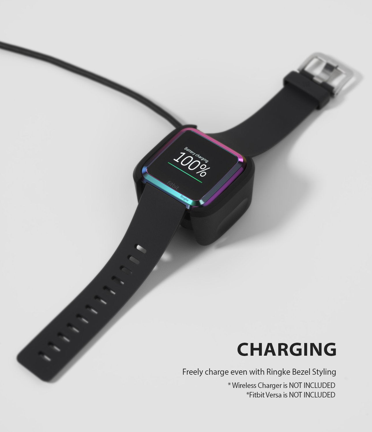Ringke Bezel Styling Designed for Fitbit Versa Case Cover, Neo Ghrome- FW-V-08, wireless charger compatible